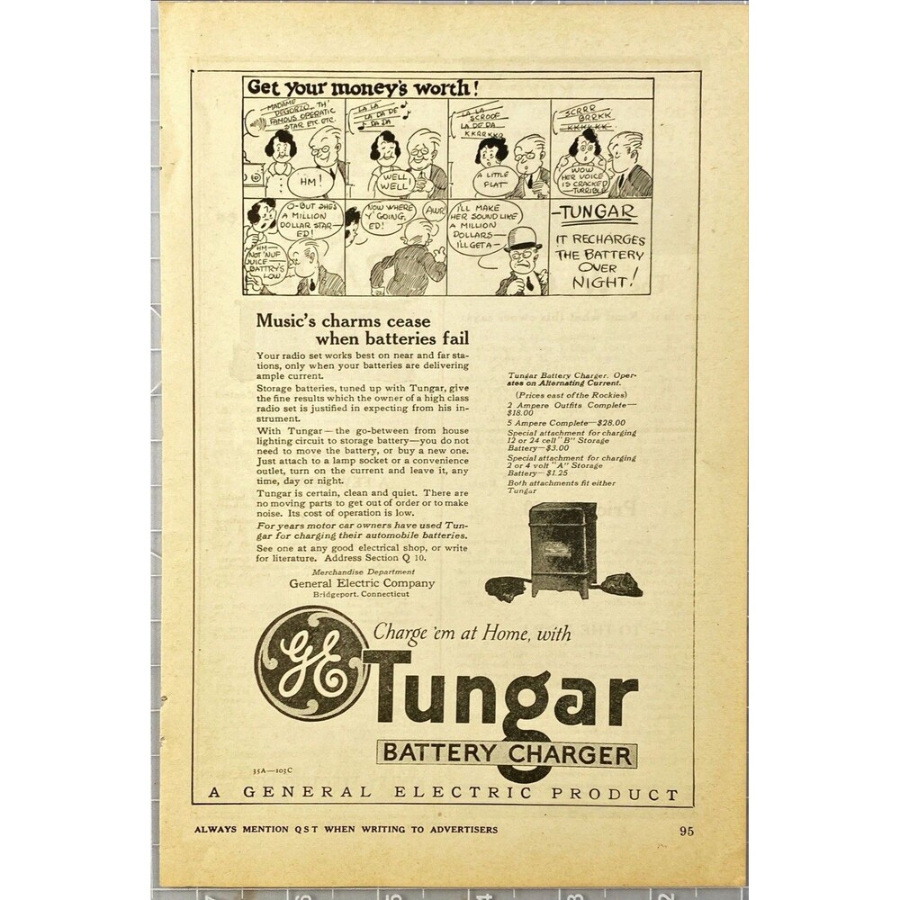 General Electric Tungar Battery Charger "Charge 'em at Home" Vtg Print Ad 1923